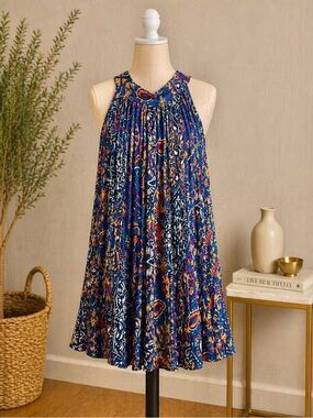 Boho Halter Mini Dress in Navy Floral Size Large